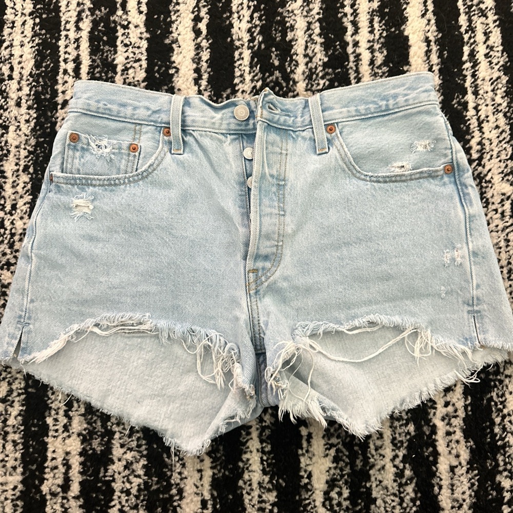 Levi Classic Light Blue Distressed Denim Cutoff Shorts